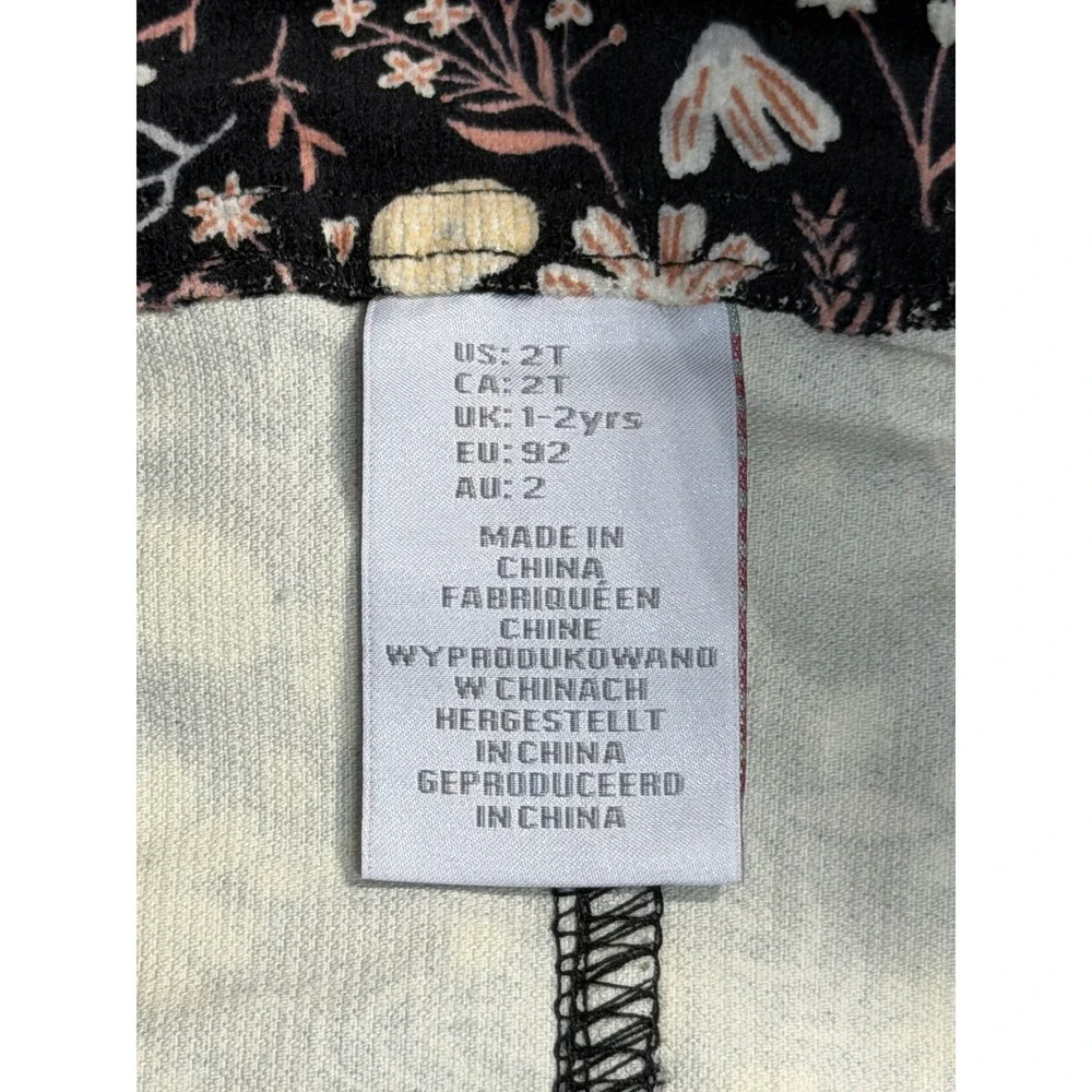 Old Navy Girls 2T Black Floral Corduroy Pinafore Jumper Dress Pockets RN 75343